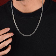 Ebrar Silver Gümüş Erkek Zincir Kolye 925 Ayar Gümüş Çift Sıra Oksitli Erkek Zinciri