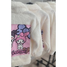 Beyaz Kız Çocuk Kuromi Temalı Peluş Ceket Kız Çocuk Peluş Hırka