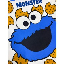 Yaya Dizayn Kurabiye Canavarı (Cookie Monster) Desenli Dijital Baskılı Dekoratif Kırlent Kılıfı ve Yastık