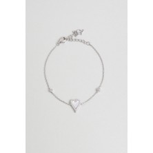 So CHIC Sedef Kalbi 18 Ayar Beyaz Altın Kaplama 19 Cm Gümüş Minimal Bileklik