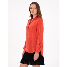 Pierre Cardin Kadın Nar Çiçeği Comfort Fit Uzun Kollu Gömlek 50299619-VR186