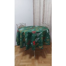 Gonk Yuvarlak,yılbaşı Desenli,duck (Sıvı Itici ,leke Tutmaz) Kumaş,masa Örtüsü