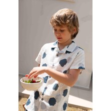 Minojoy Radoxo Mavi Ekru Desenli Pamuklu Kısa Kollu Erkek Çocuk Gömlek