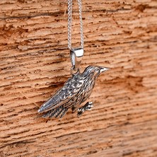 Ebrar Silver Gümüş Karga Kolye 925 Ayar Gümüş Karga Figürlü Unisex Kolye