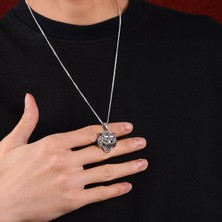 Ebrar Silver Gümüş Kaplan Kolye 925 Ayar Gümüş Kaplan Başlı Erkek Kolye