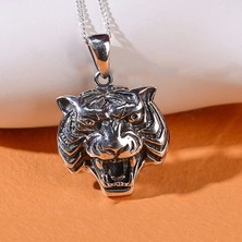 Ebrar Silver Gümüş Kaplan Kolye 925 Ayar Gümüş Kaplan Başlı Erkek Kolye