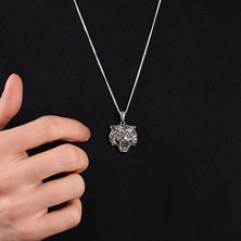 Ebrar Silver Gümüş Kaplan Kolye 925 Ayar Gümüş Kaplan Başlı Erkek Kolye