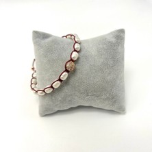 Yıldız Doğal Taş Sertifikalı Orijinal Kültür Inci Zirkon Aparat Makrome Bileklik Kırmızı Ip