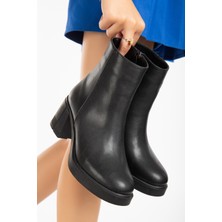 Bess Shoes Kadın Siyah Orta Boy Topuklu Bot, Fermuarlı Bot, Kadın Bot, Topuklu Bot