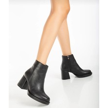Bess Shoes Kadın Siyah Orta Boy Topuklu Bot, Fermuarlı Bot, Kadın Bot, Topuklu Bot