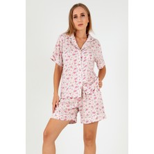 Doremi Pink Floral Kısa Kollu Kadın Şortlu Pijama Takım