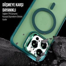 Babilden iPhone Için Kılıf Kamera Korumalı Magsafe Wireless Şarj Özellikli Mat Şeffaf Renkli Standlı Kılıf (Lens Hediyeli)