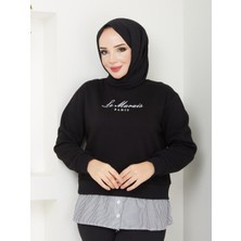 Bisiklet Yaka Sweatshirt Paris Siyah