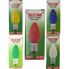 Bizim 10W Beş Farklı Renk (Kırmızı, Sarı, Mavi, Yeşil, Günışığı) E14 Duylu Dim Edilebilir Mum Ampul (Toplam 5 Adet)
