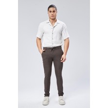 Erkek Yandan Cepli Bel Bağcıklı Slim Fit Chino Kahverengi Pantolon