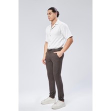 Erkek Yandan Cepli Bel Bağcıklı Slim Fit Chino Kahverengi Pantolon