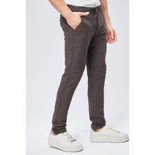 Erkek Yandan Cepli Bel Bağcıklı Slim Fit Chino Kahverengi Pantolon