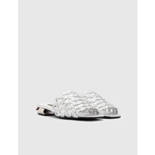 İLVİ Vipin  Desenli Deri Kadın Gümüş Renk Topuklu Terlik