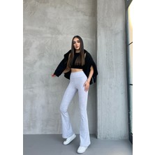 Ozy Fashion Kadın Ispanyol Paça Yüksek Bel,geniş Kemer Penye Tayt PEN39
