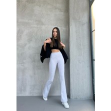 Ozy Fashion Kadın Ispanyol Paça Yüksek Bel,geniş Kemer Penye Tayt PEN39