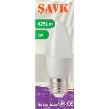 Şavk 5W (37W) 3000K (Sarı Işık) E27 Duylu LED Mum Ampul