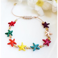 BijuStore Karışık Renk Deniz Yıldızı Kadın Ayarlanabilir Asansör Kilit Halhal