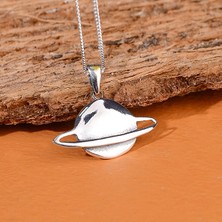 Ebrar Silver Gümüş Satürn Kolye 925 Ayar Gümüş Satürn Gezegen Figürlü Unisex Kolye