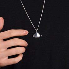 Ebrar Silver Gümüş Satürn Kolye 925 Ayar Gümüş Satürn Gezegen Figürlü Unisex Kolye