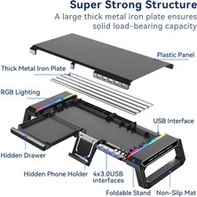 Nalacal Rgb Oyun Bilgisayar Monitörü Standı Yükseltici, 4 USB 3.0 Hub, Ayarlanabilir Uzunluk