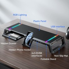 Nalacal Rgb Oyun Bilgisayar Monitörü Standı Yükseltici, 4 USB 3.0 Hub, Ayarlanabilir Uzunluk