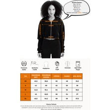 Justever Crop Kapüşonlu Fermuarlı Kanguru Cepli Şardonlu Hoodie Siyah Kadın Sweatshirt - Lumen