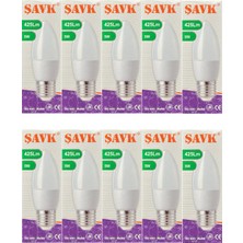 Şavk 5W (37W) 3000K (Sarı Işık) E27 Duylu LED Mum Ampul (10 Adet)