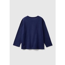 United Colors Of Benetton Erkek Çocuk Lacivert Çok Renkli Logo Baskılı Bisiklet Yaka Uzun Kollu T-Shirt