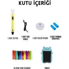 Solinpatech Sarı 3D Pen Üç Boyutlu Yazıcı Kalem ve Grafik Yazı Tableti Set (10 Adet 5 Metre Filament USB KABLO Dahil)