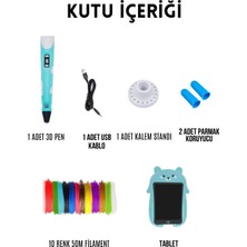 Solinpatech Mavi 3D Pen Üç Boyutlu Yazıcı Kalem ve Grafik Yazı Tableti Set (10 Adet 5 Metre Filament USB Kablo Dahil)