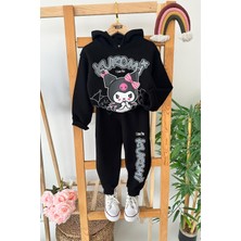 Miniğimin Cicileri Crm Desenli Kapüşonlu Kız Çocuk 2 li takım - Siyah