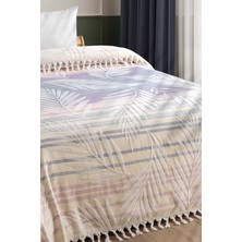 Sevim %100 Pamuk Çift Kişilik Havlu Yatak Örtüsü - Tropikal Desen & Püsküllü Pike - 220X240 cm - Bordo Çizgili Sarı
