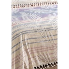 Sevim %100 Pamuk Çift Kişilik Havlu Yatak Örtüsü - Tropikal Desen & Püsküllü Pike - 220X240 cm - Bordo Çizgili Sarı