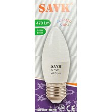 Şavk 5.5W (40W) 6000K (Beyaz Işık) E27 Duylu LED Mum Ampul