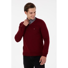 U.S. Polo Assn. Erkek Slim Fit V Yaka Bordo Basic Kazak 50298283-VR014