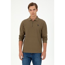 U.S. Polo Assn. Erkek Comfort Fit Yarım Fermuarlı Haki Sweatshirt 50293413-VR027
