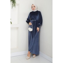Ayşe Melek Tasarım Kadın Giyim Abiye Moda Taş Tokalı Kadife Abiye Elbise 2533