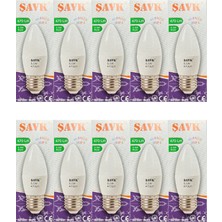 Şavk 5.5W (40W) 6000K (Beyaz Işık) E27 Duylu LED Mum Ampul (10 Adet)