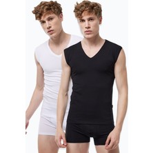 Malabadi Erkek Siyah Beyaz 2 Li Paket V Yaka Iz Yapmayan Modal Kolsuz Atlet 064 2M064