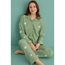 Cotonhause Kadın Uzun Kol Önden Düğmeli Buklet Mint Pijama Takım C1T1N4O01-13