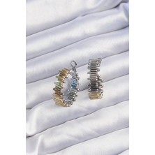 Sinerji Shop Pirinç Gold Gümüş Renkli Tırtıklı Halka Küpe - TJ-BKP9228