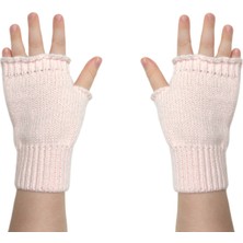 Açık Pembe Sevimli Çocuk Parmaksız Kışlık Örme Triko Eldiven 4-8 Yaş Kız Çocuklar İçin