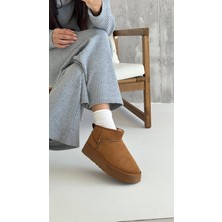 Favori Shoes Kadın Taba Kalın Taban Süet Bot Platform Topuklu Içi Kürklü Ug Model Bot & Bootie