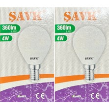 Şavk 4W (40W) 3000K (Sarı Işık) E14 Duylu LED Top Ampul (2 Adet)