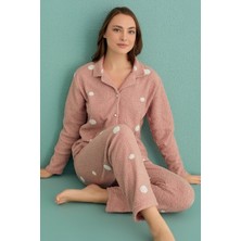 Cotonhause Kadın Uzun Kol Önden Düğmeli Buklet Pudra Pijama Takım C1T1N4O01-10